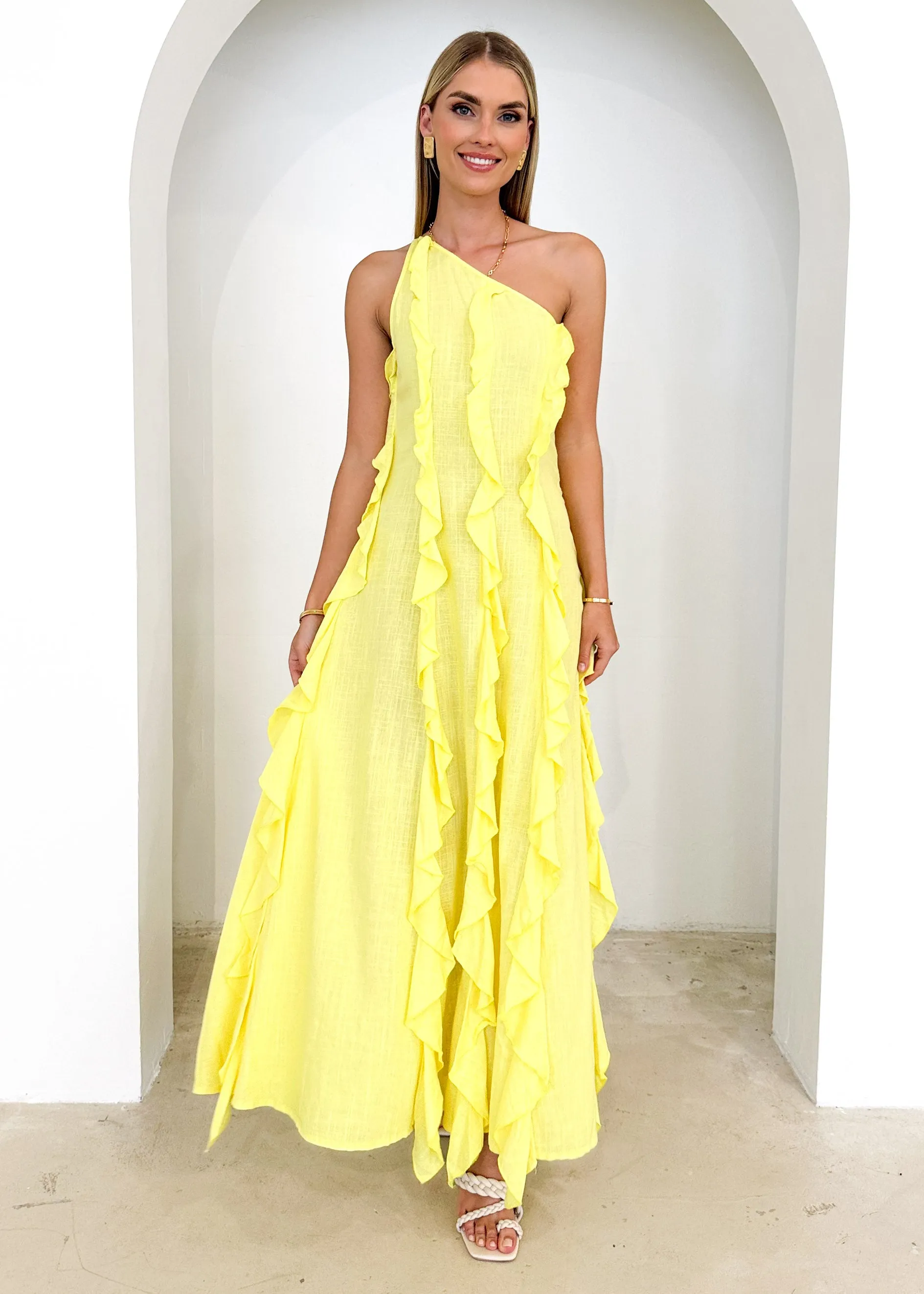 Madro One Shoulder Midi Dress - Lemon sold by Gingham & Heels product image thumbnail 3