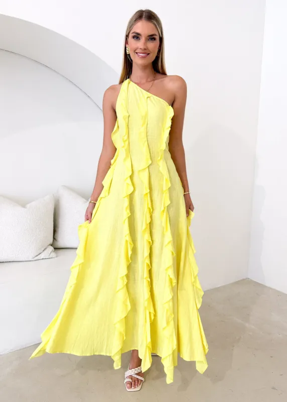 Madro One Shoulder Midi Dress - Lemon sold by Gingham & Heels
