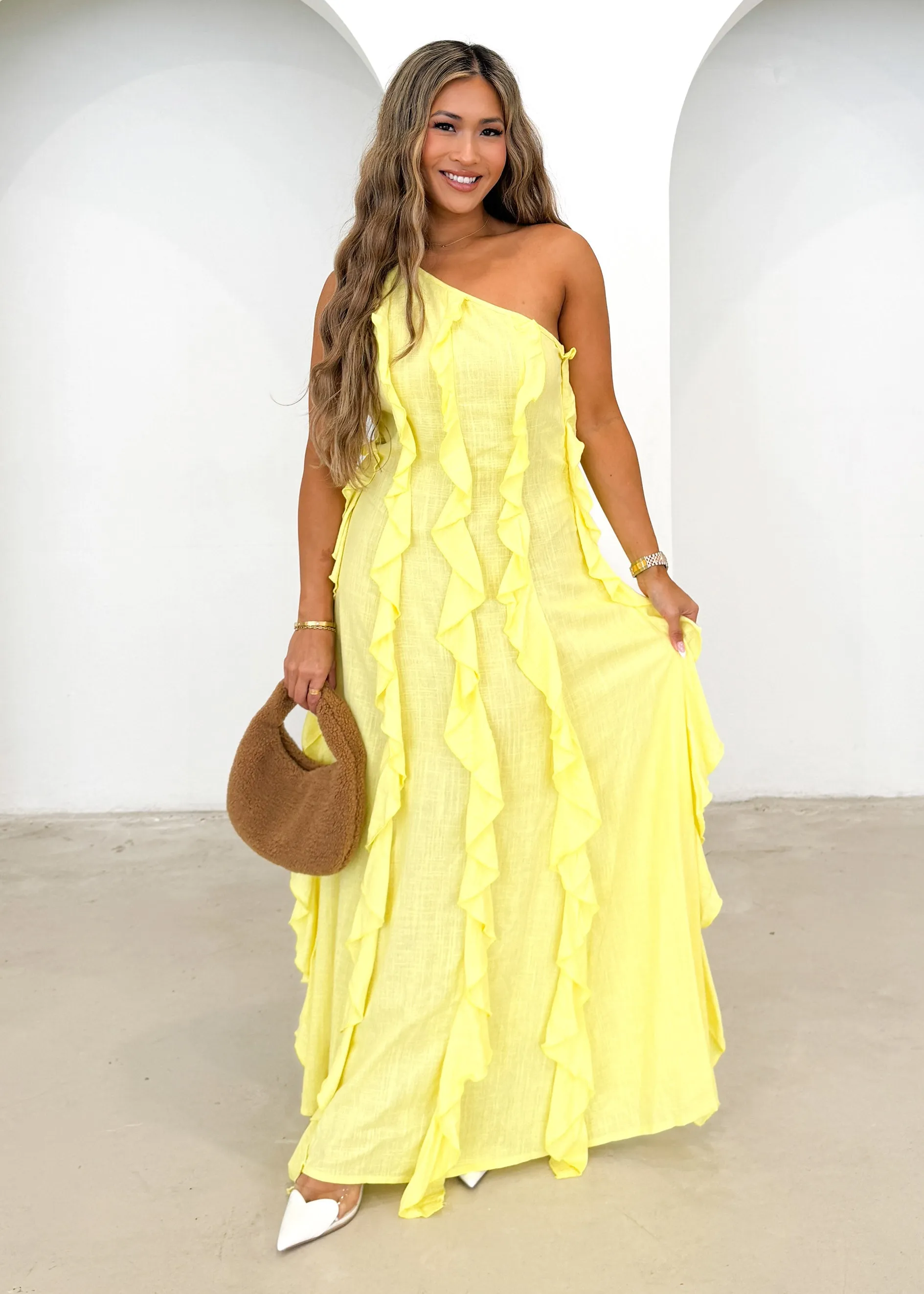 Madro One Shoulder Midi Dress - Lemon sold by Gingham & Heels product image thumbnail 2