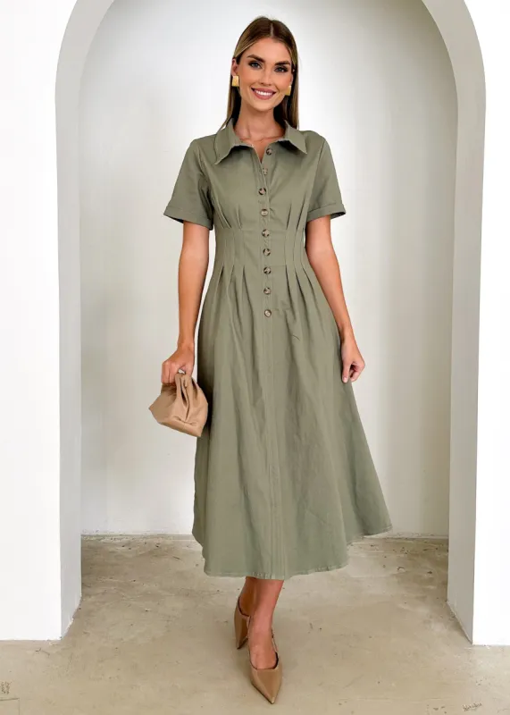 Francine Midi Dress - Khaki sold by Gingham & Heels