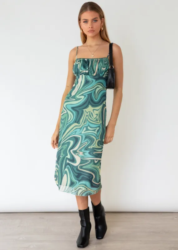 Sailia Midi Dress - Green Swirl sold by Gingham & Heels
