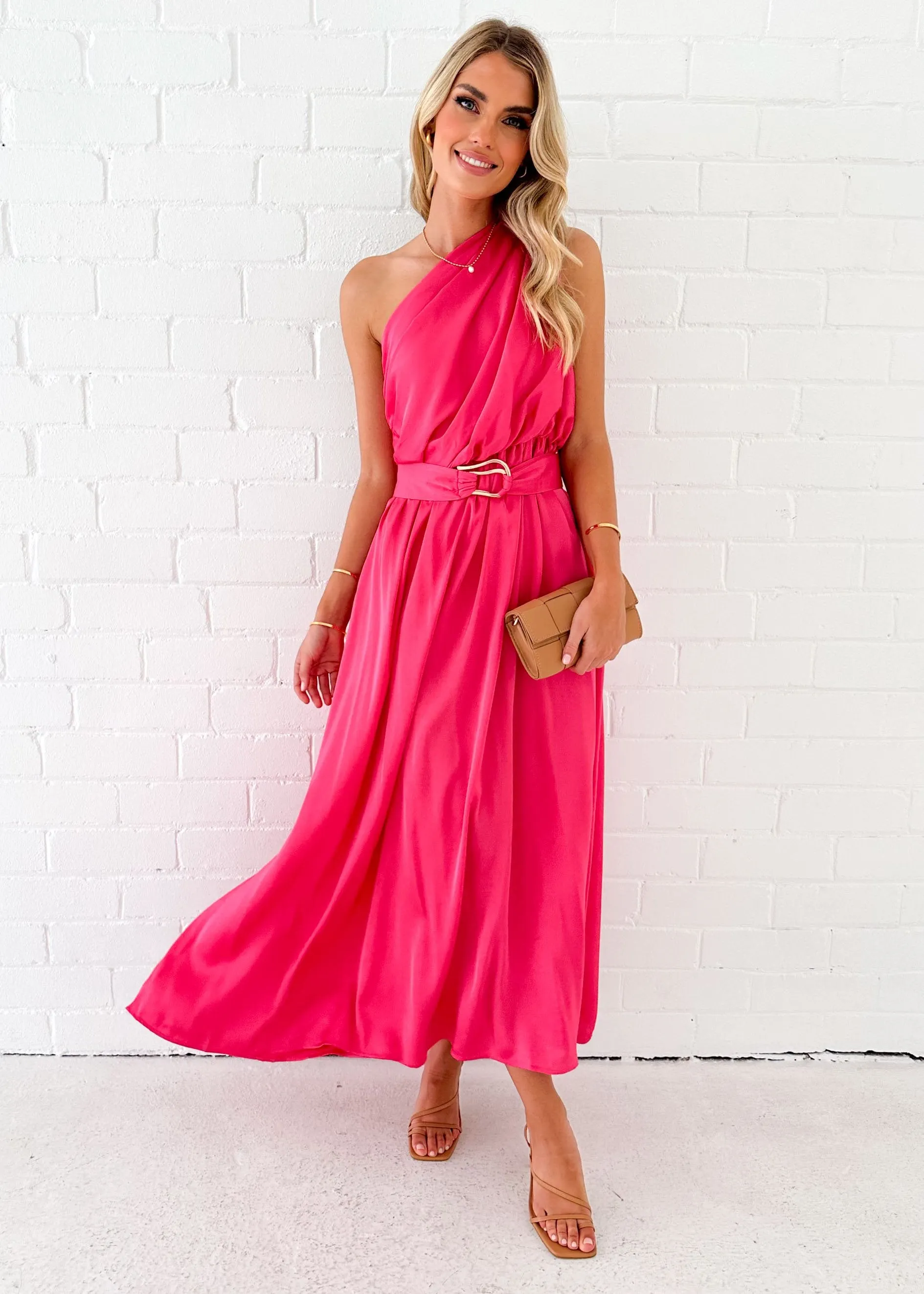 Korah One Shoulder Midi Dress - Pink sold by Gingham & Heels product image thumbnail 3