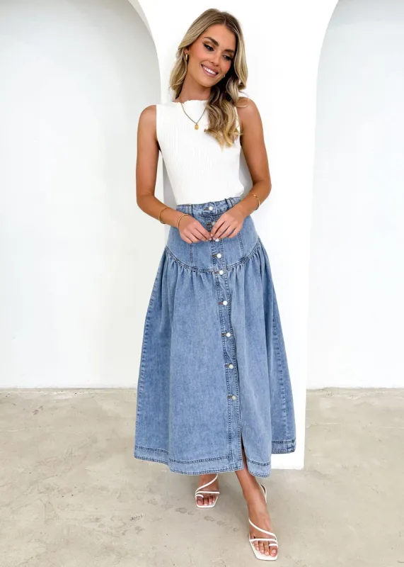 Kimmie Maxi Skirt - Mid Blue sold by Gingham & Heels