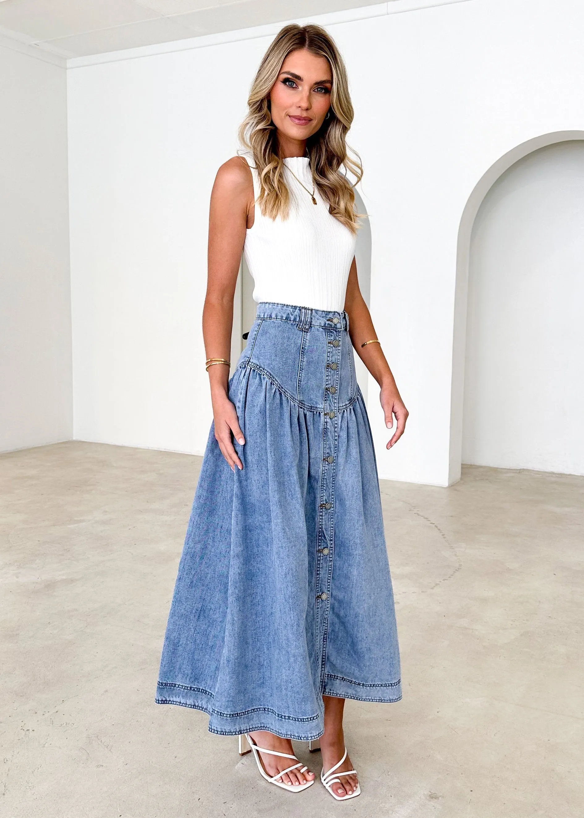 Kimmie Maxi Skirt - Mid Blue sold by Gingham & Heels product image thumbnail 2