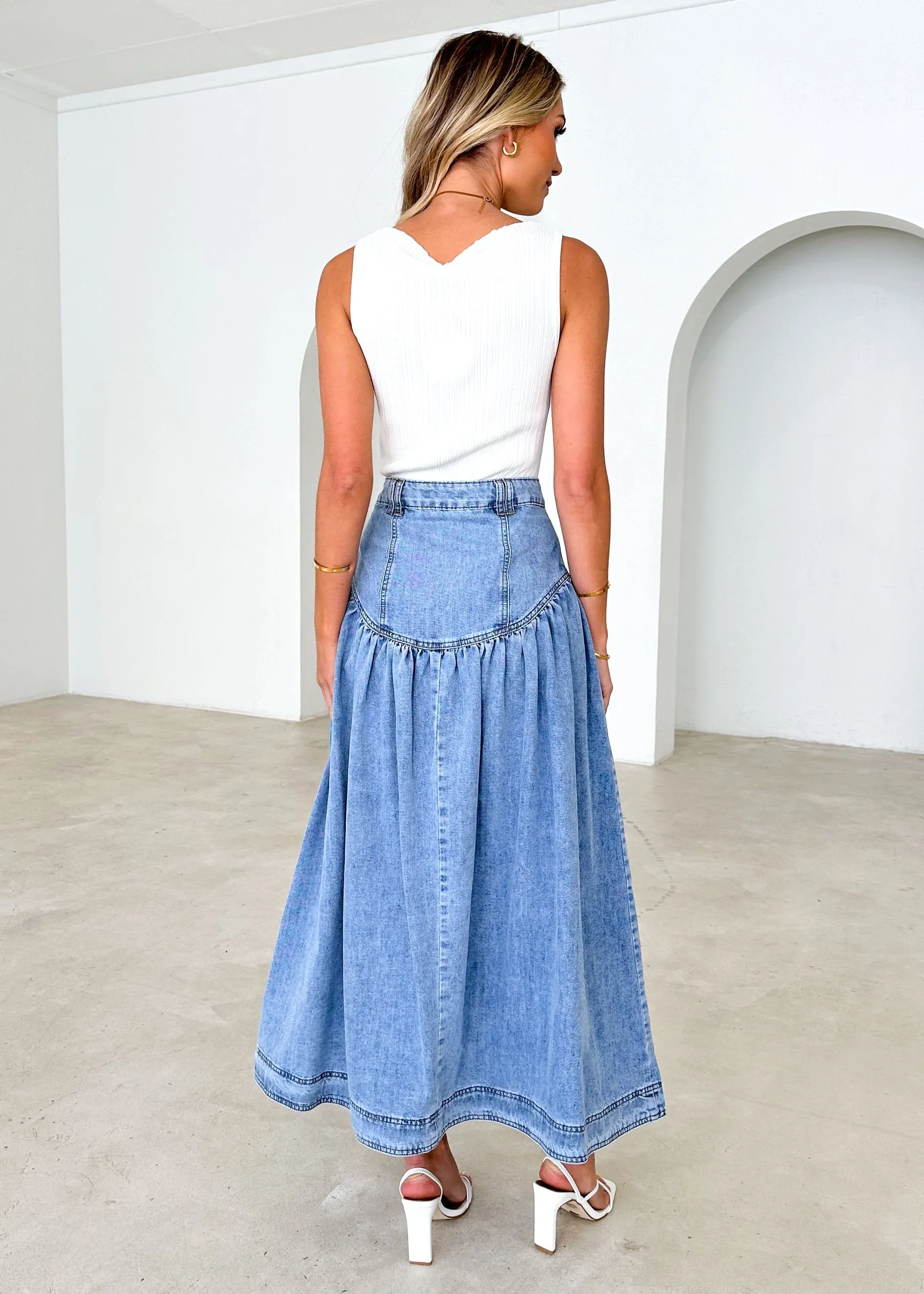 Kimmie Maxi Skirt - Mid Blue sold by Gingham & Heels product image thumbnail 5