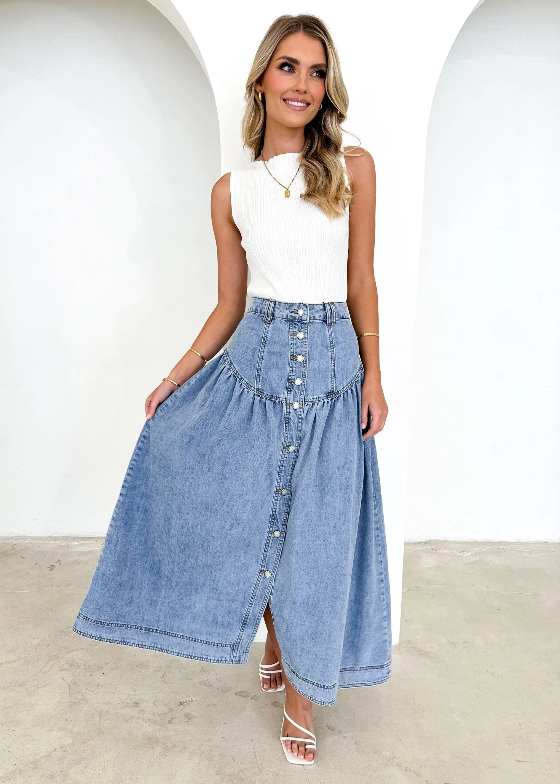 Kimmie Maxi Skirt - Mid Blue sold by Gingham & Heels product image thumbnail 4