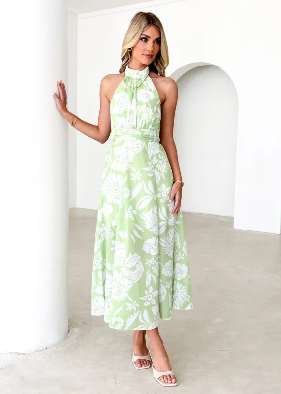 Laylo Halter Maxi Dress - Lime Floral sold by Gingham & Heels