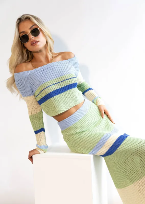 Mimi Maxi Skirt - Blue Stripe sold by Gingham & Heels
