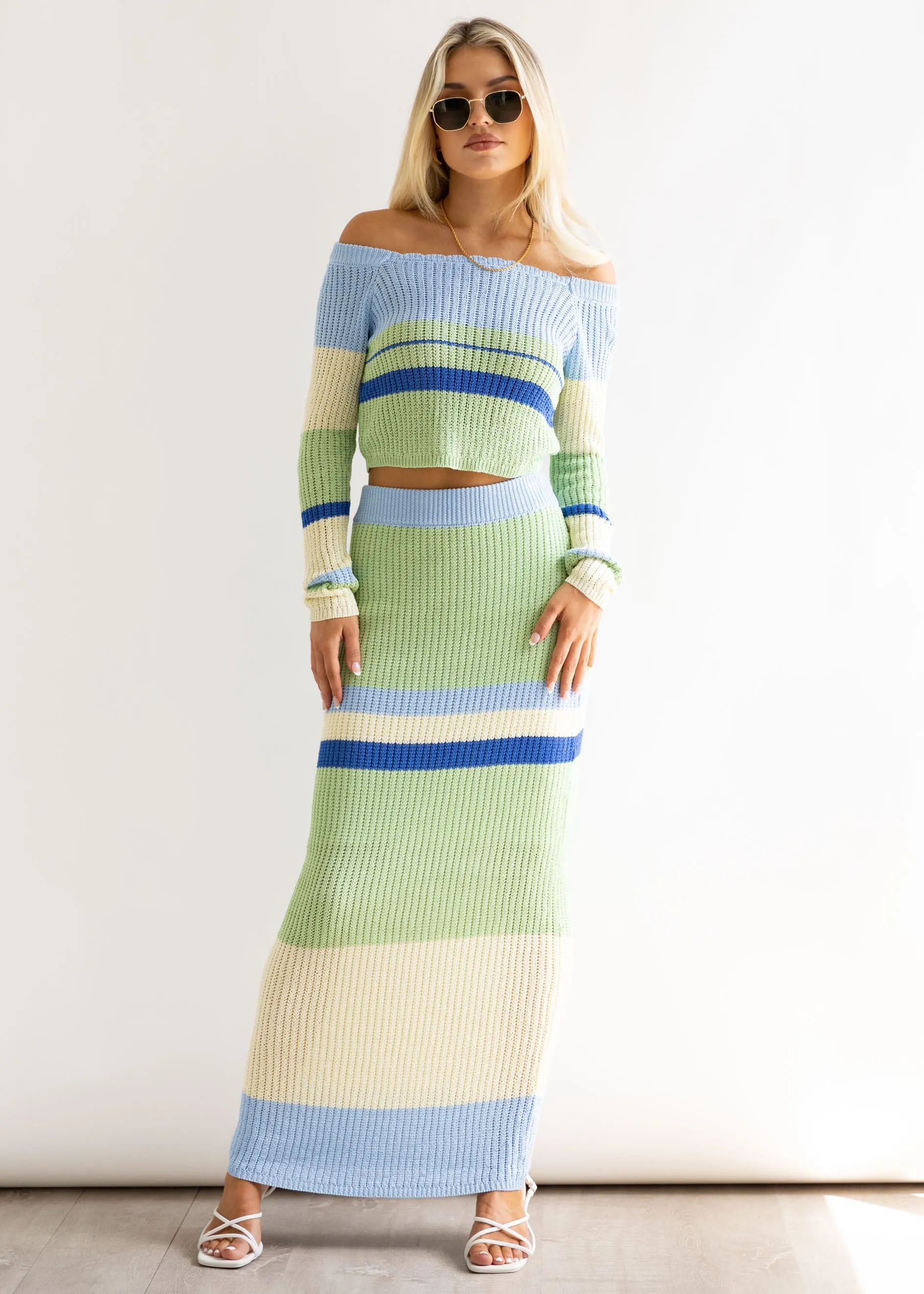 Mimi Maxi Skirt - Blue Stripe sold by Gingham & Heels product image thumbnail 2