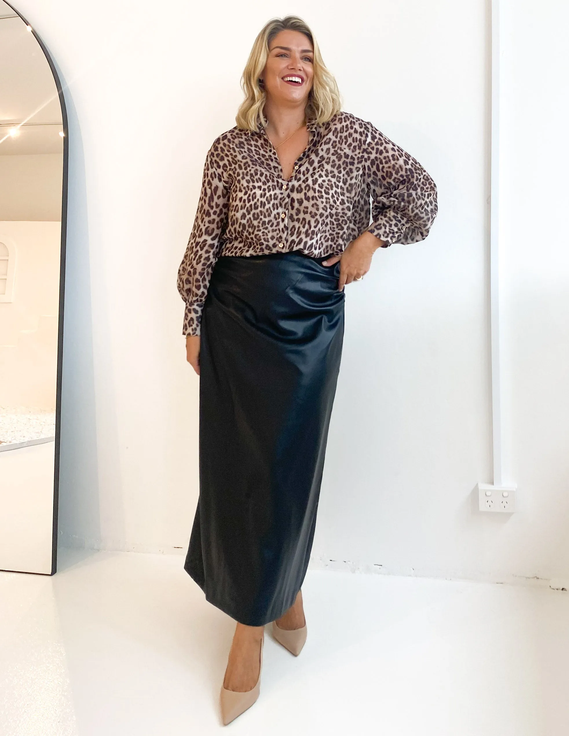 Kitta PU Midi Skirt - Black sold by Gingham & Heels product image thumbnail 3