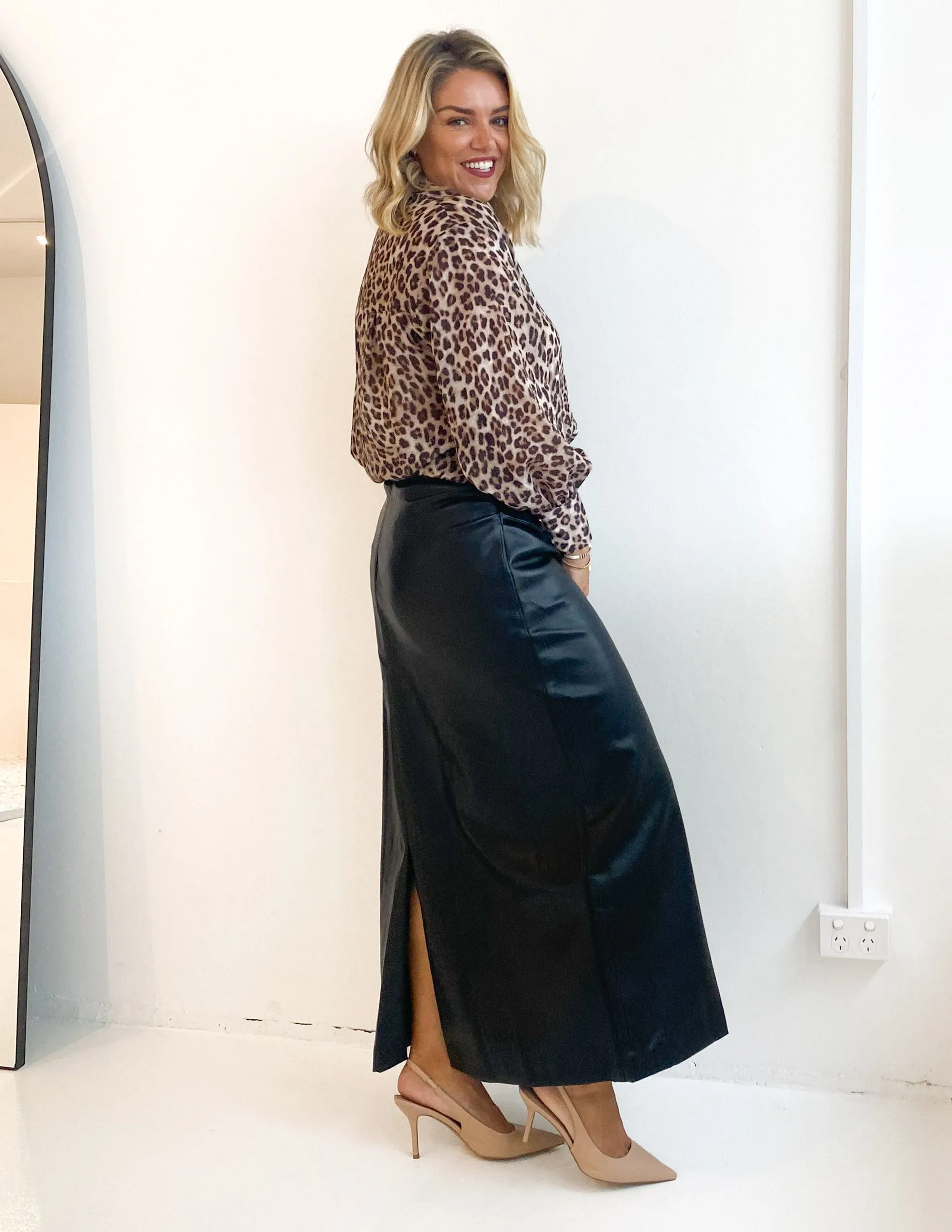 Kitta PU Midi Skirt - Black sold by Gingham & Heels product image thumbnail 5