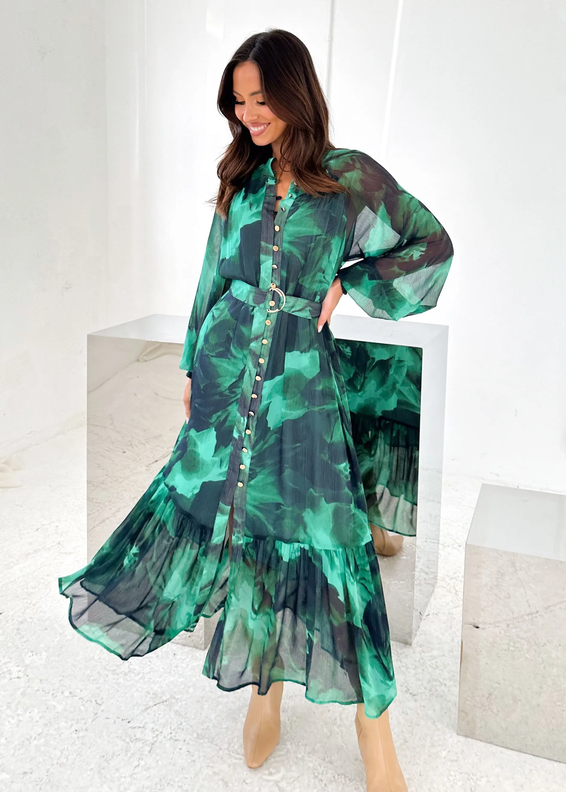 Atlanta Maxi Dress - Emerald Watercolour sold by Gingham & Heels