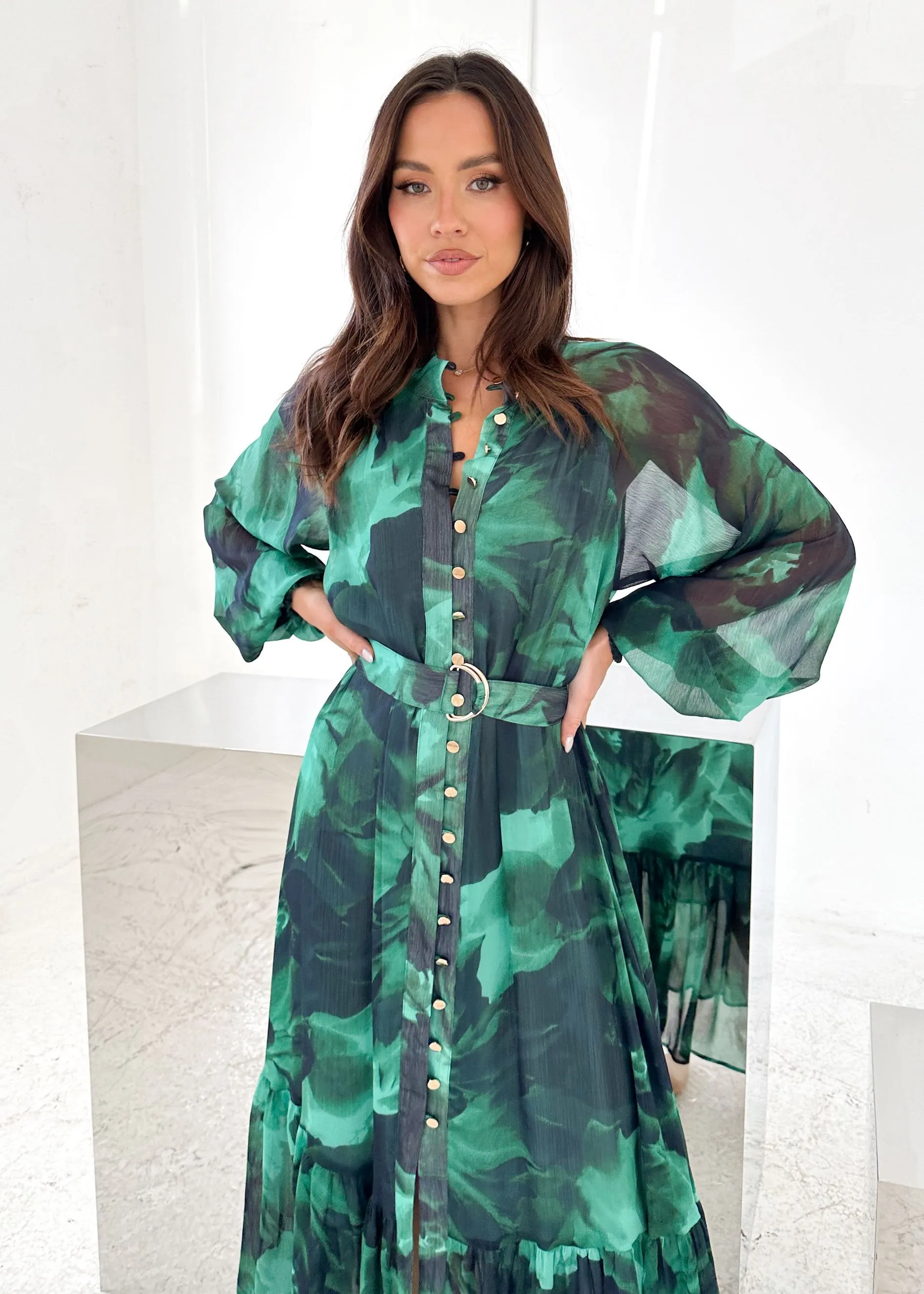 Atlanta Maxi Dress - Emerald Watercolour sold by Gingham & Heels product image thumbnail 3