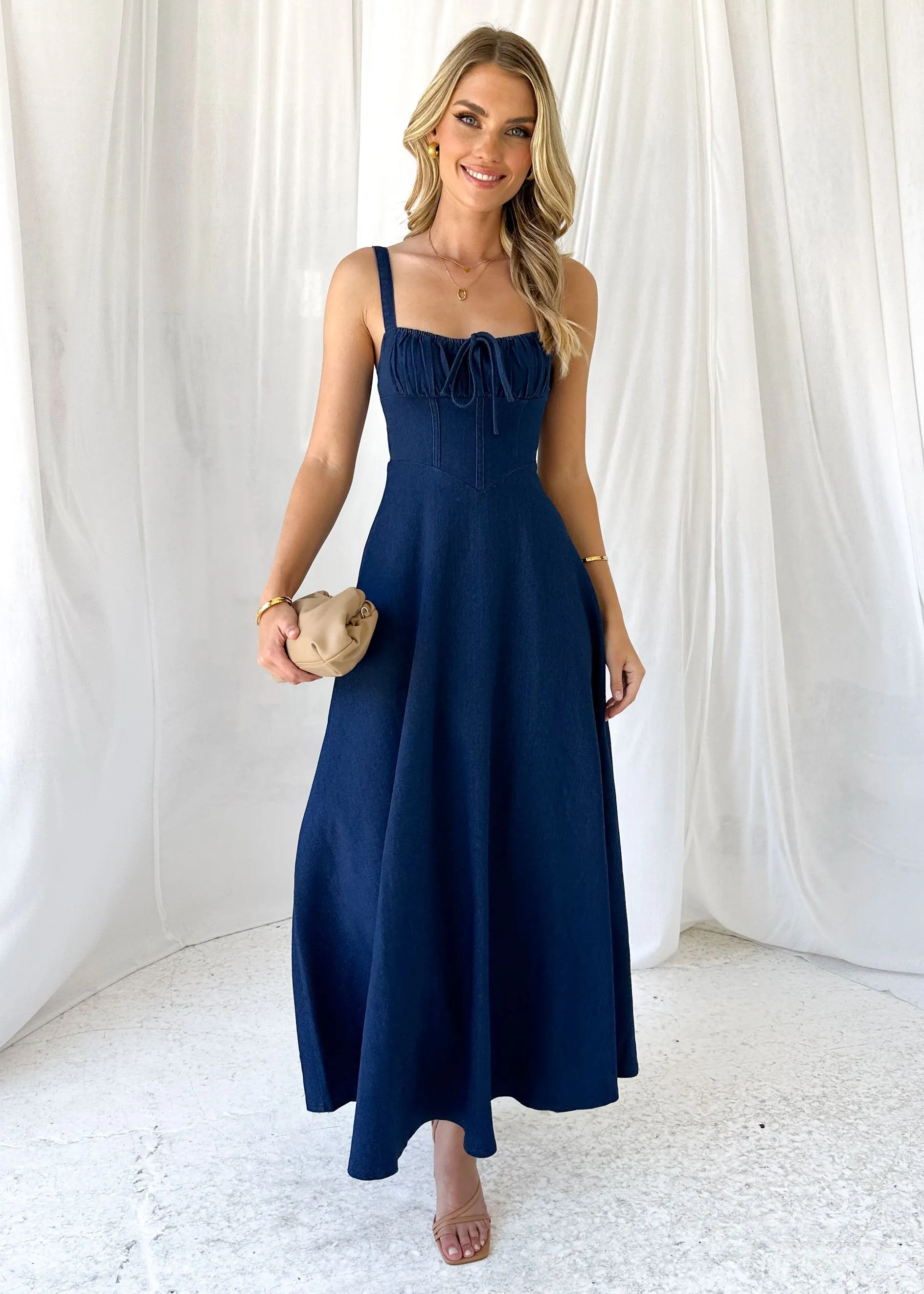 Lynda Stretch Denim Midi Dress - Indigo sold by Gingham & Heels product image thumbnail 2