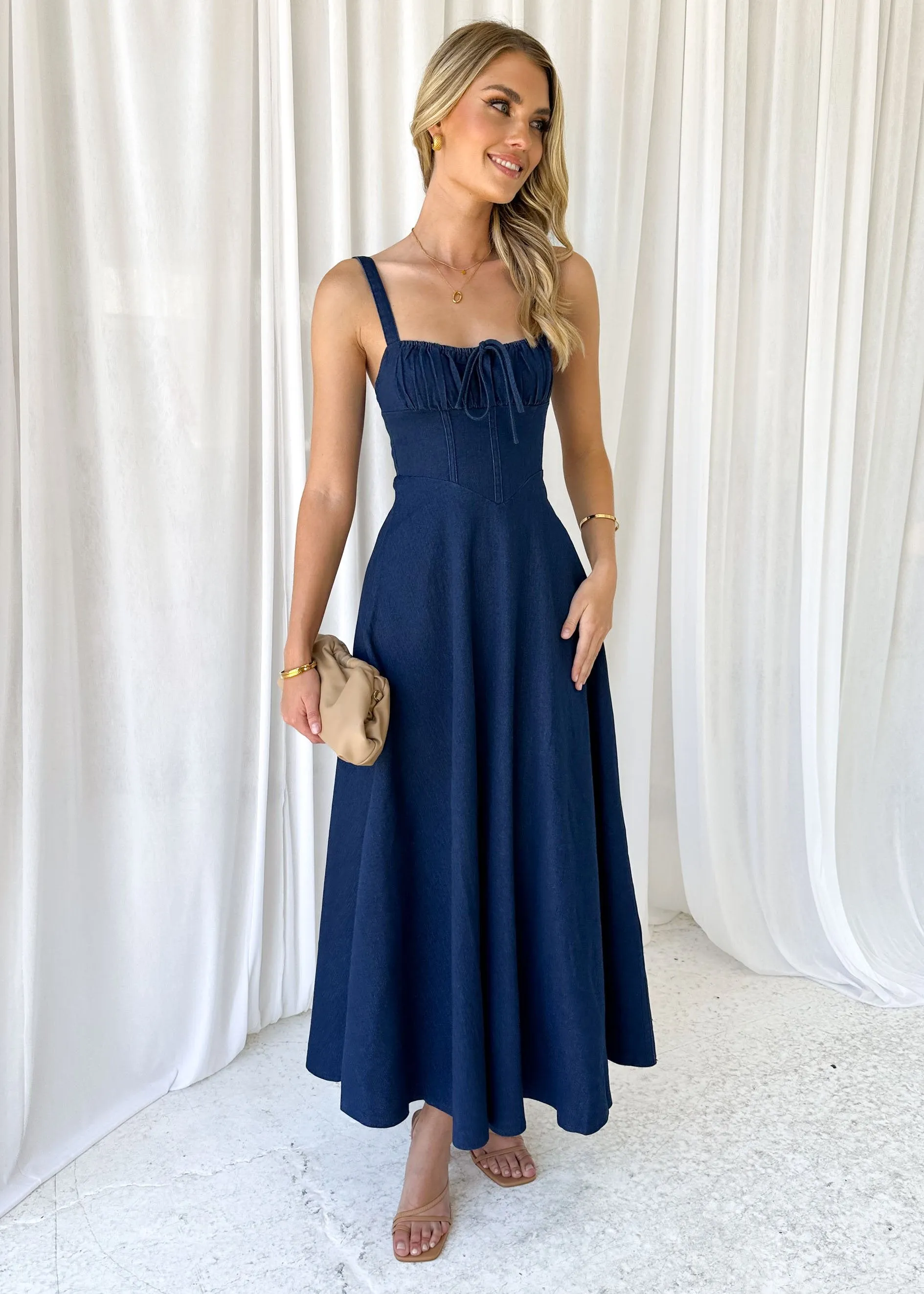 Lynda Stretch Denim Midi Dress - Indigo sold by Gingham & Heels product image thumbnail 3