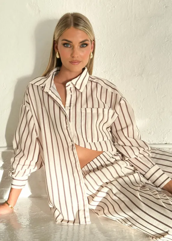 Allura Shirt - Choc Stripe sold by Gingham & Heels