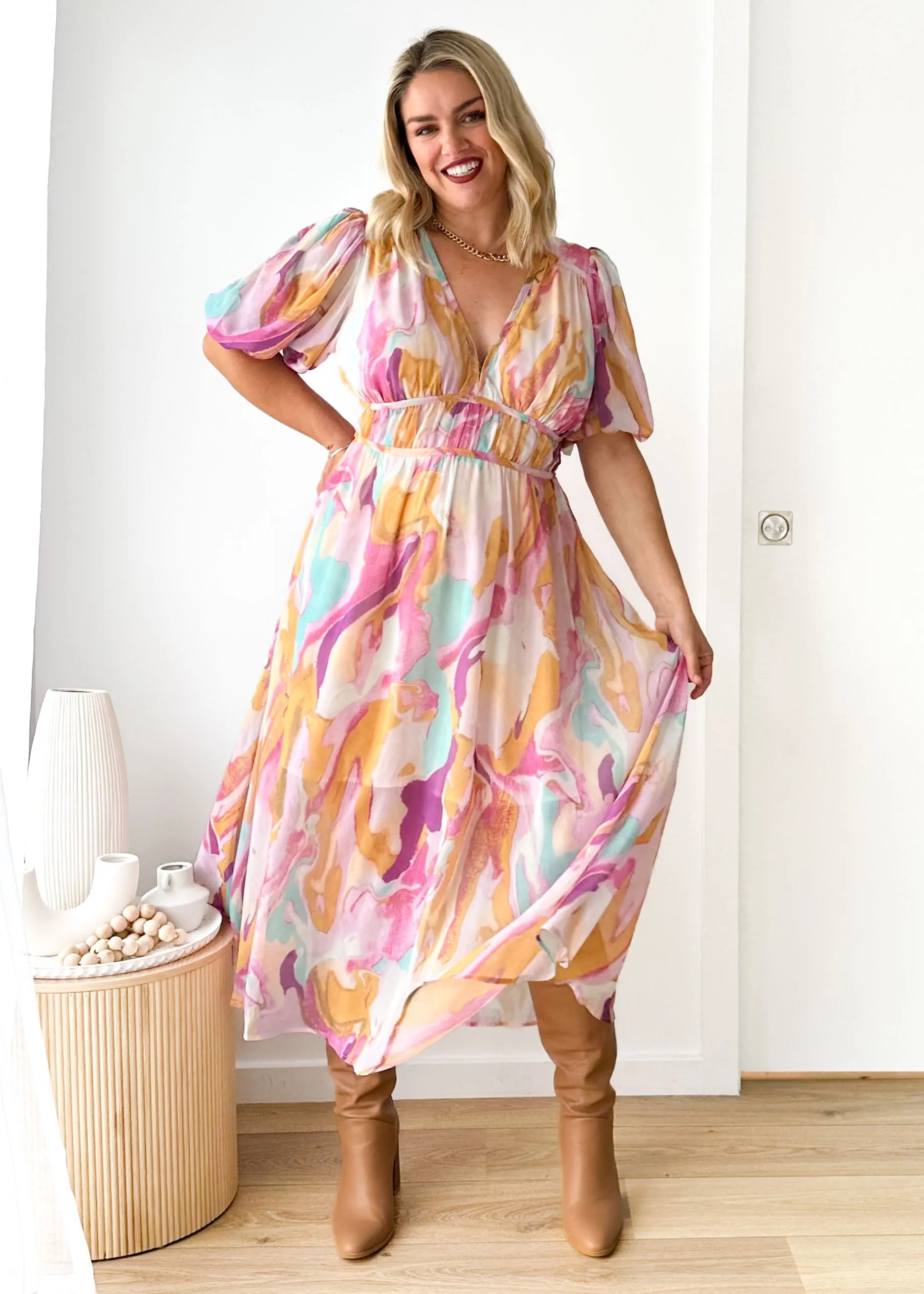 Zanette Midi Dress - Pink Swirl sold by Gingham & Heels product image thumbnail 4