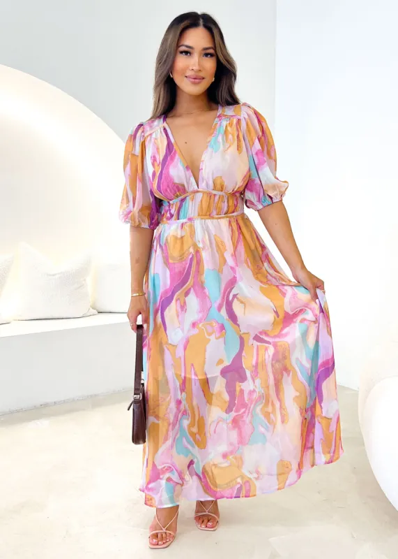 Zanette Midi Dress - Pink Swirl sold by Gingham & Heels