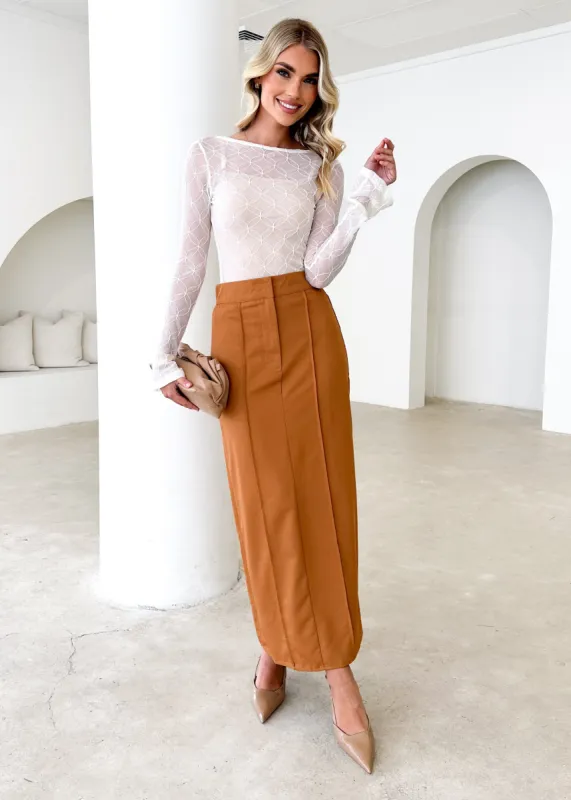 Corina Midi Skirt - Rust sold by Gingham & Heels