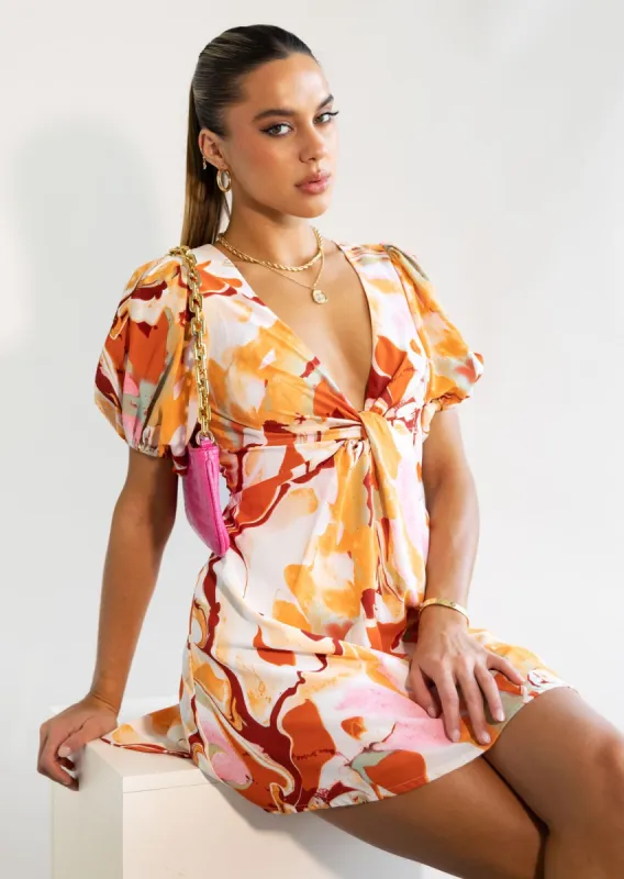 Anna Mini Dress - Orange Swirl sold by Gingham & Heels