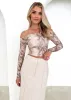 Rita Off Shoulder Top - Moss Mesh sold by Gingham & Heels