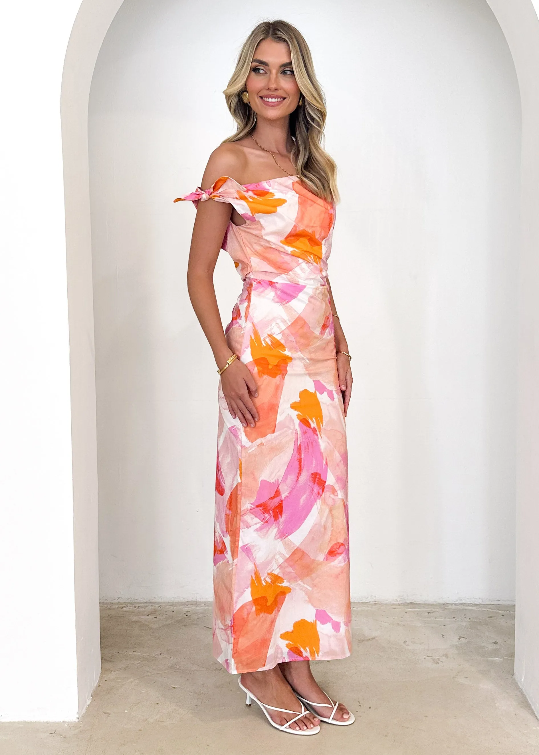 Lanto One Shoulder Midi Dress - Magenta Splash sold by Gingham & Heels product image thumbnail 4