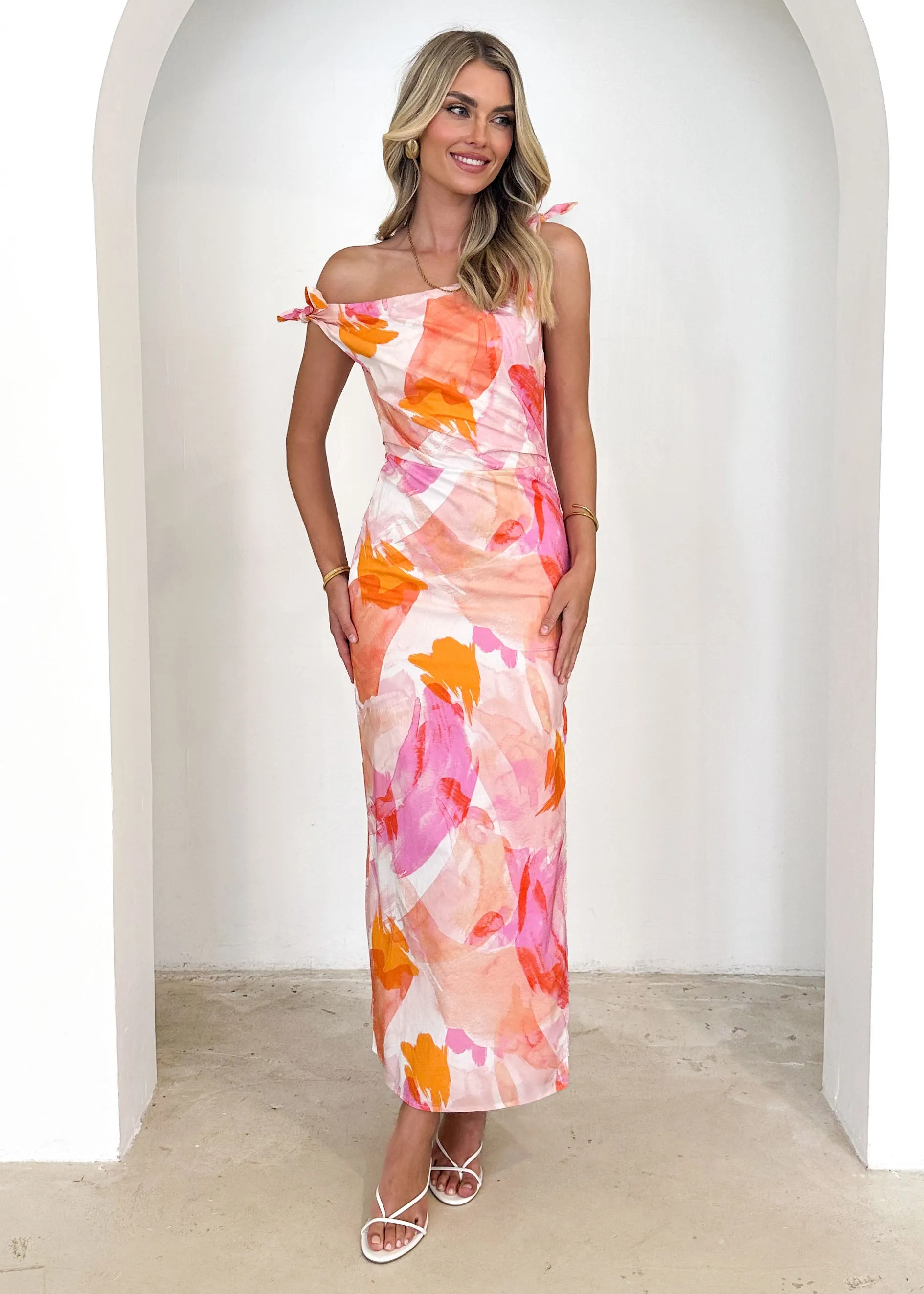 Lanto One Shoulder Midi Dress - Magenta Splash sold by Gingham & Heels product image thumbnail 2