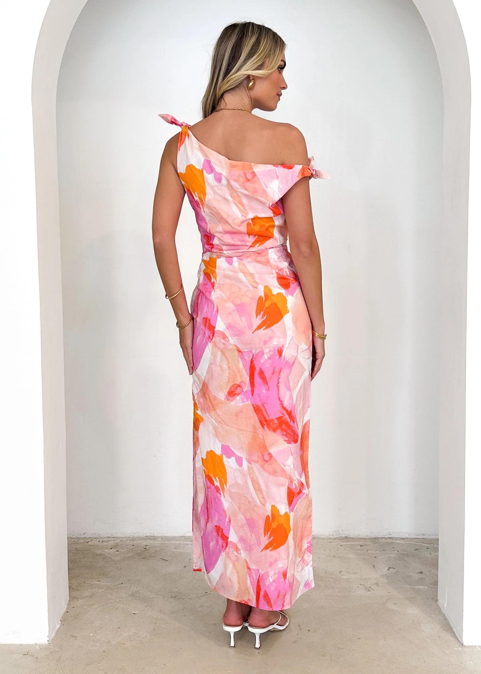 Lanto One Shoulder Midi Dress - Magenta Splash sold by Gingham & Heels product image thumbnail 5