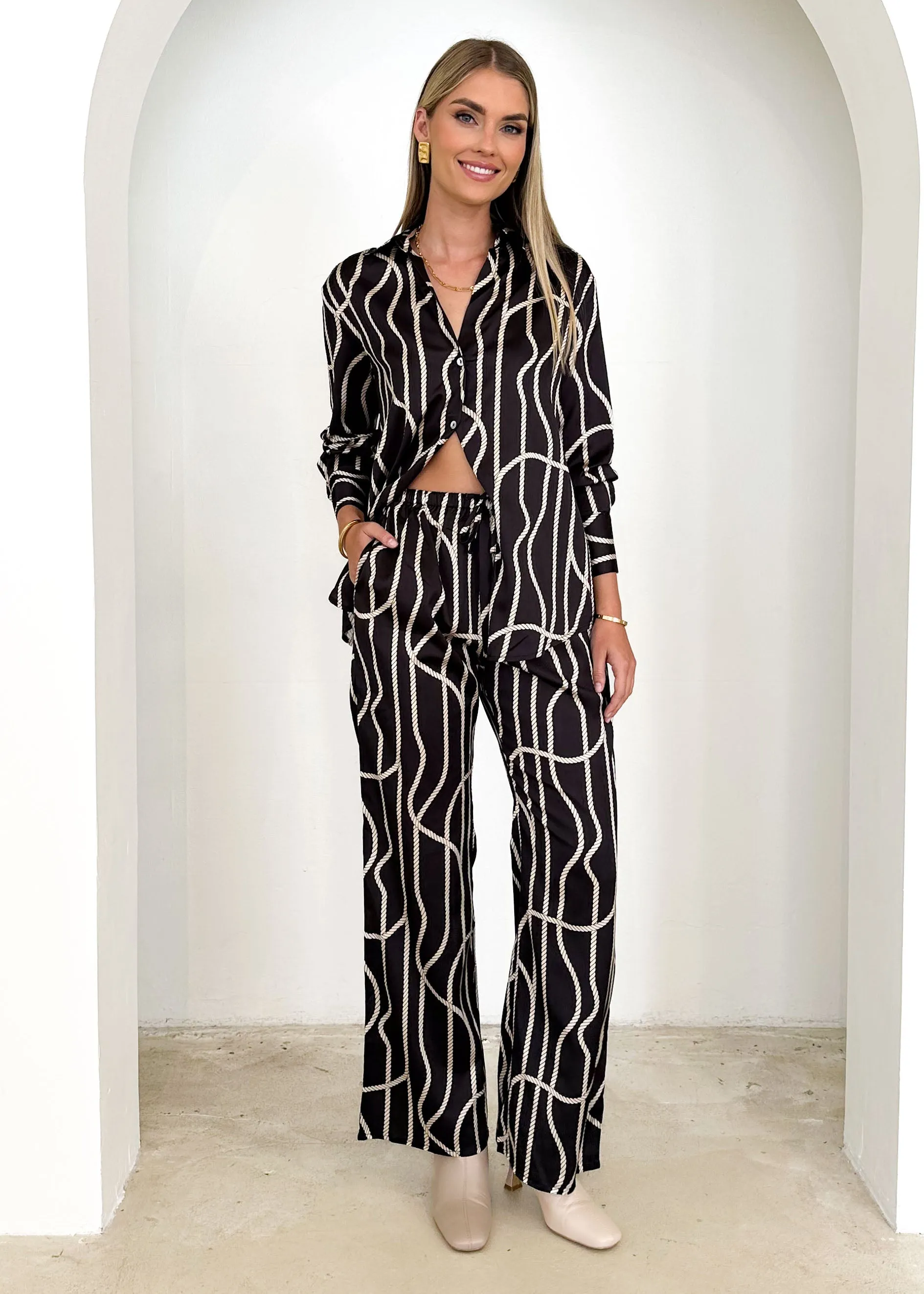 Allasra Pants - Black Rope sold by Gingham & Heels