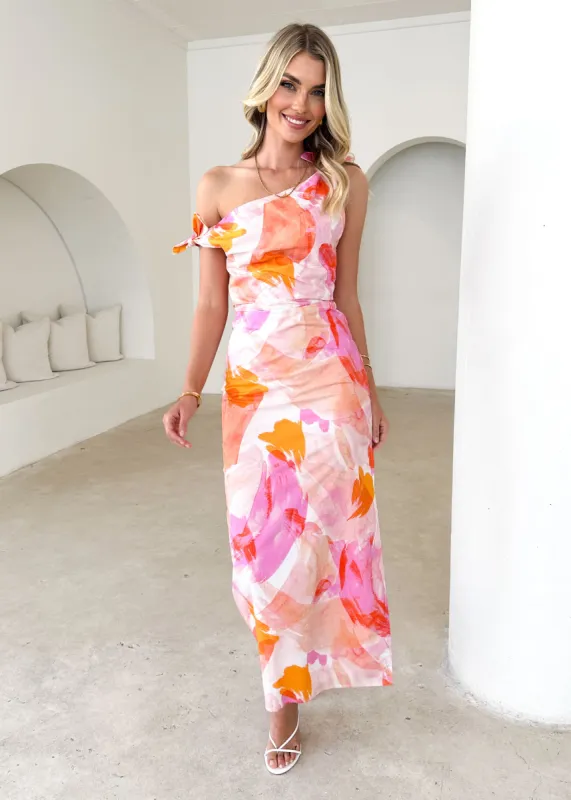 Lanto One Shoulder Midi Dress - Magenta Splash sold by Gingham & Heels