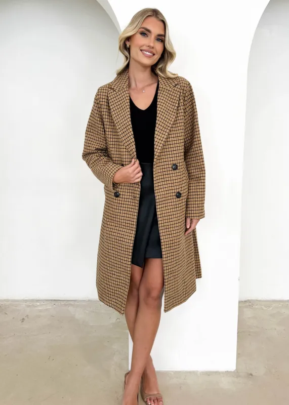 Tommie Coat - Tan Check sold by Gingham & Heels