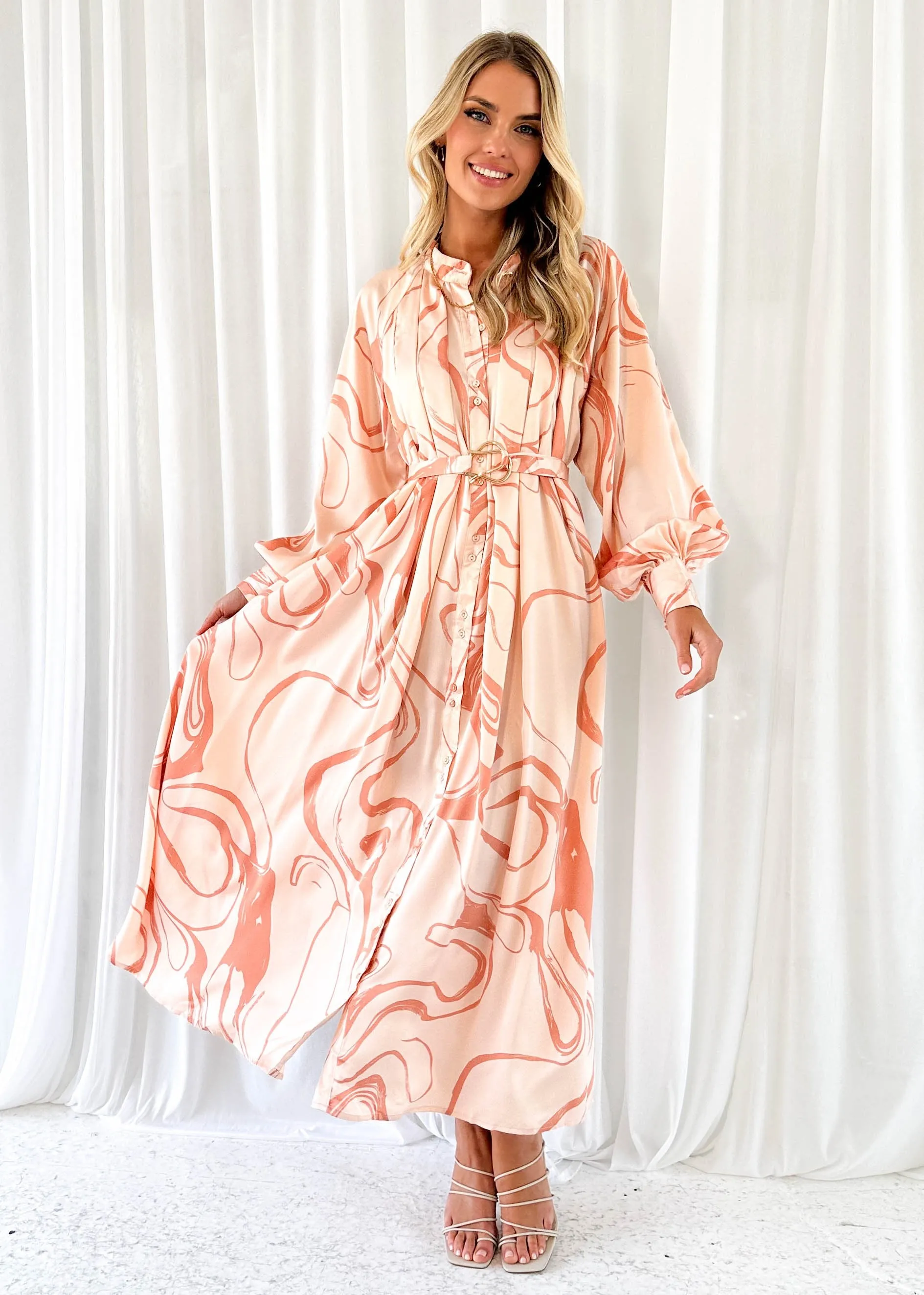 Nour Midi Dress - Peach Swirl sold by Gingham & Heels product image thumbnail 2