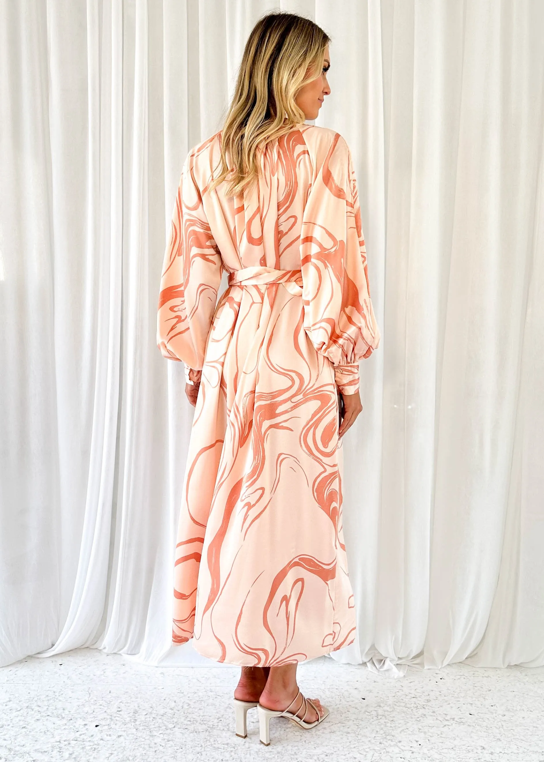 Nour Midi Dress - Peach Swirl sold by Gingham & Heels product image thumbnail 5