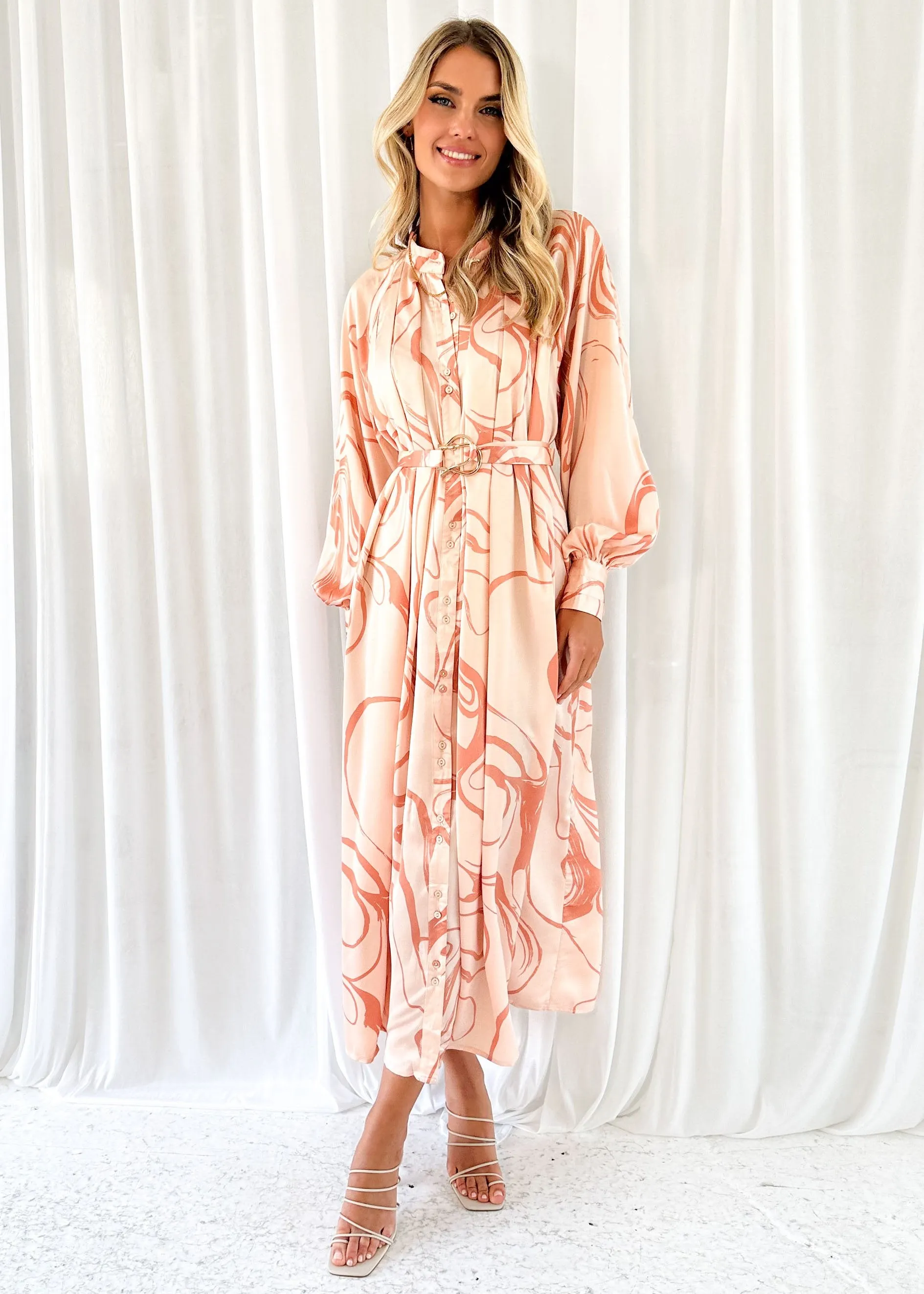 Nour Midi Dress - Peach Swirl sold by Gingham & Heels product image thumbnail 3