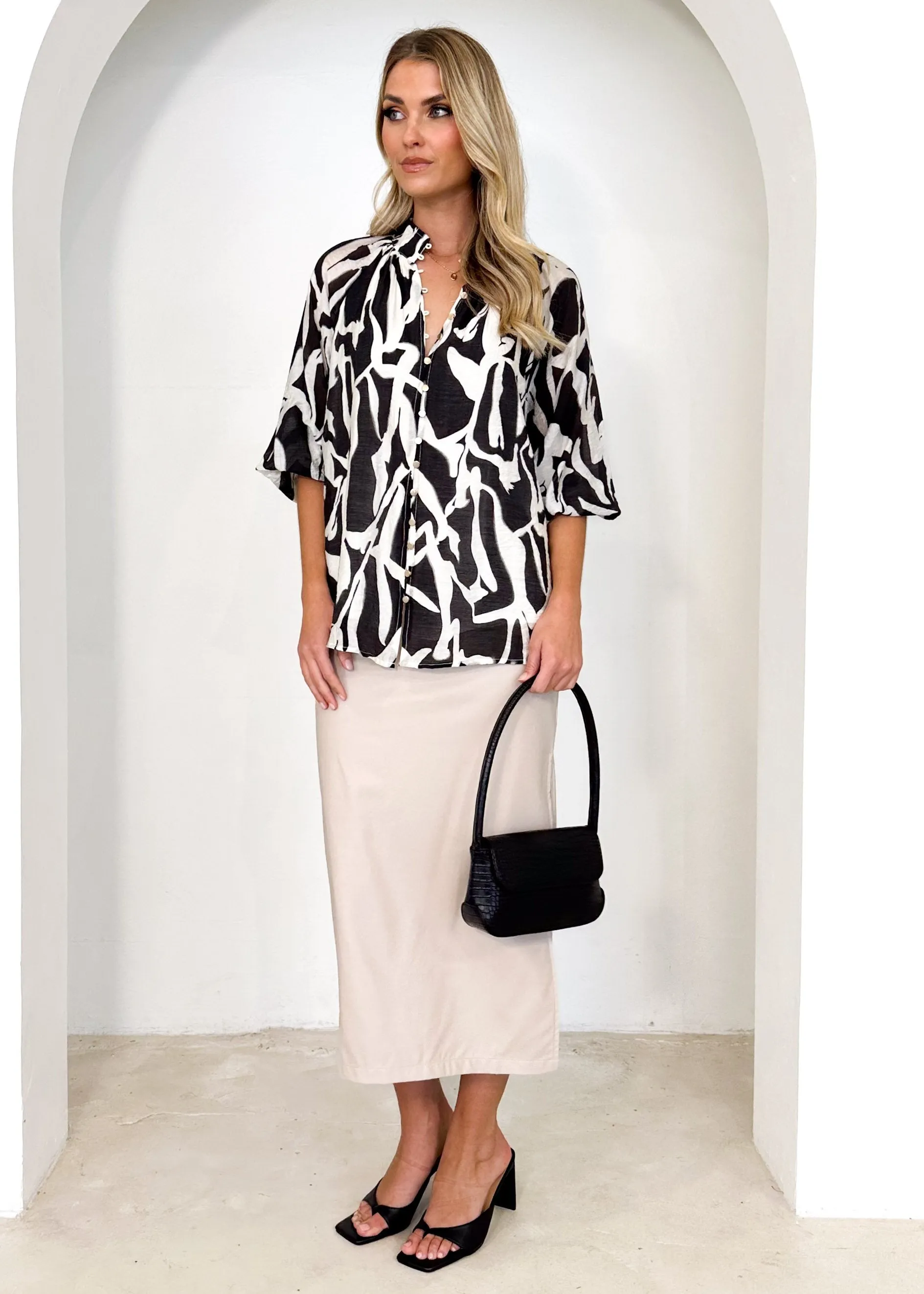 Anniea Shirt - Black Abstract sold by Gingham & Heels product image thumbnail 4