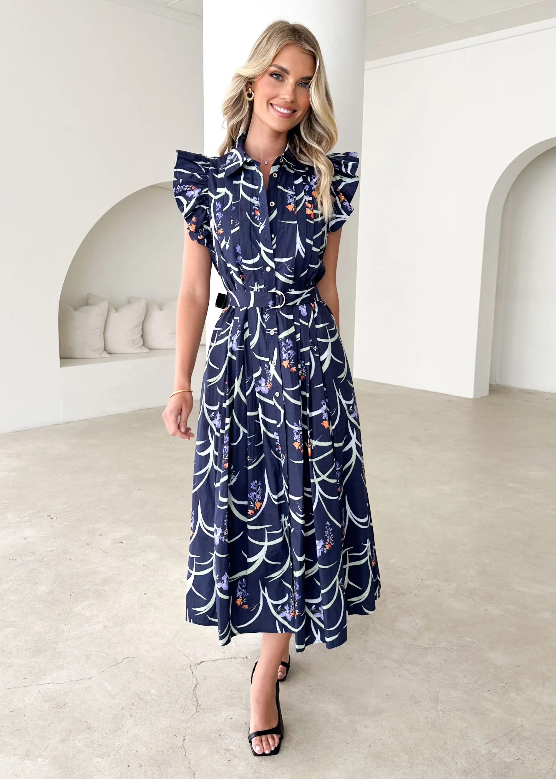 Womley Midi Dress - Navy Floral sold by Gingham & Heels