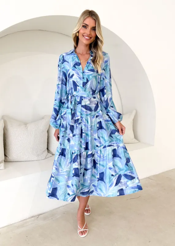Eviely Maxi Dress - Blue Leaf sold by Gingham & Heels