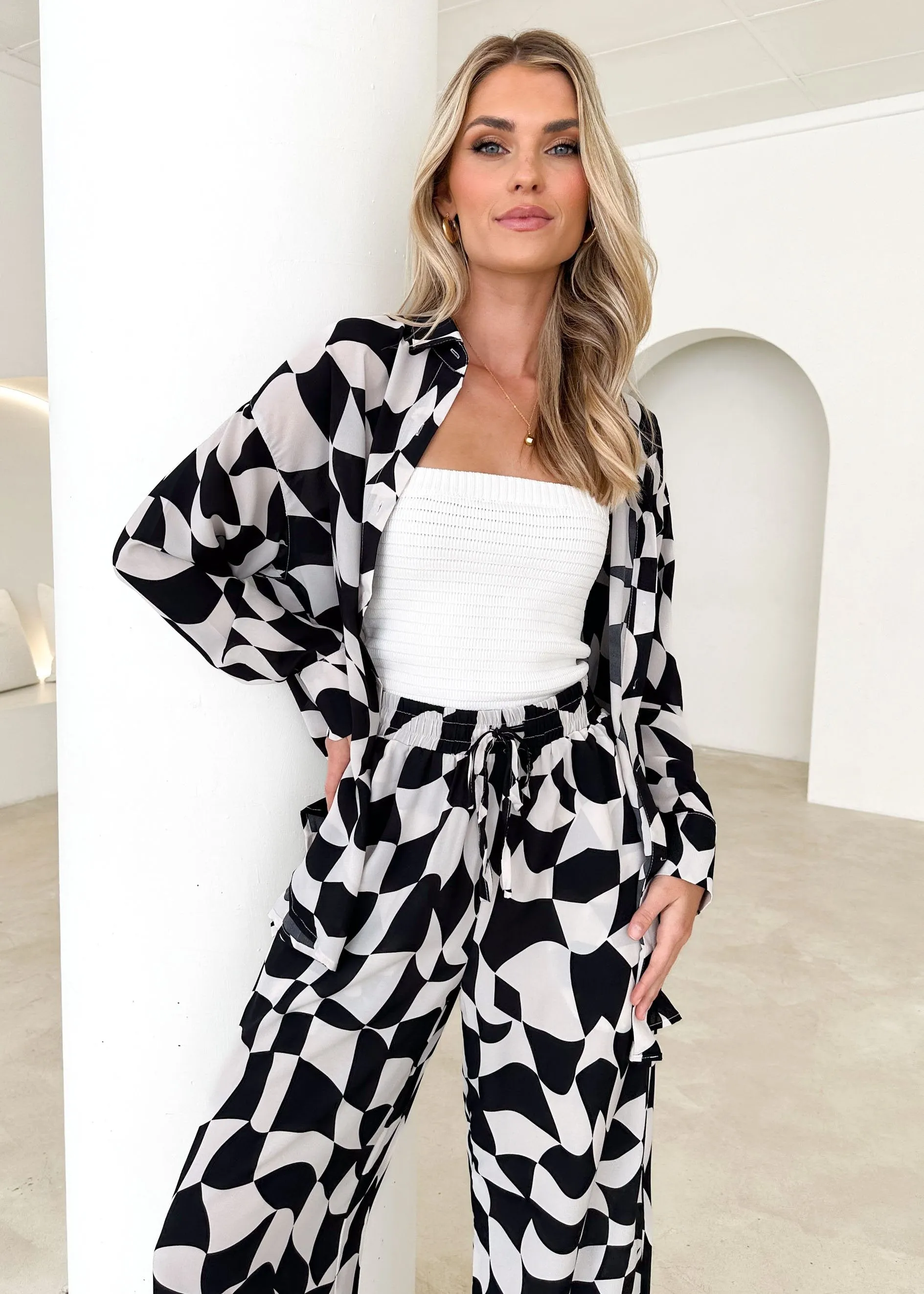 Antonella Shirt - Black Abstract sold by Gingham & Heels