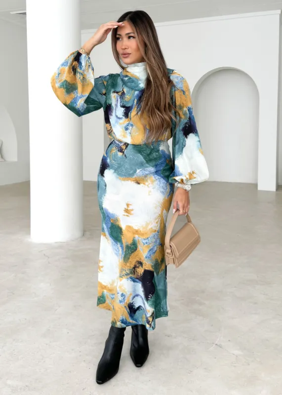 Kalani Midi Dress - Ocean Marble sold by Gingham & Heels