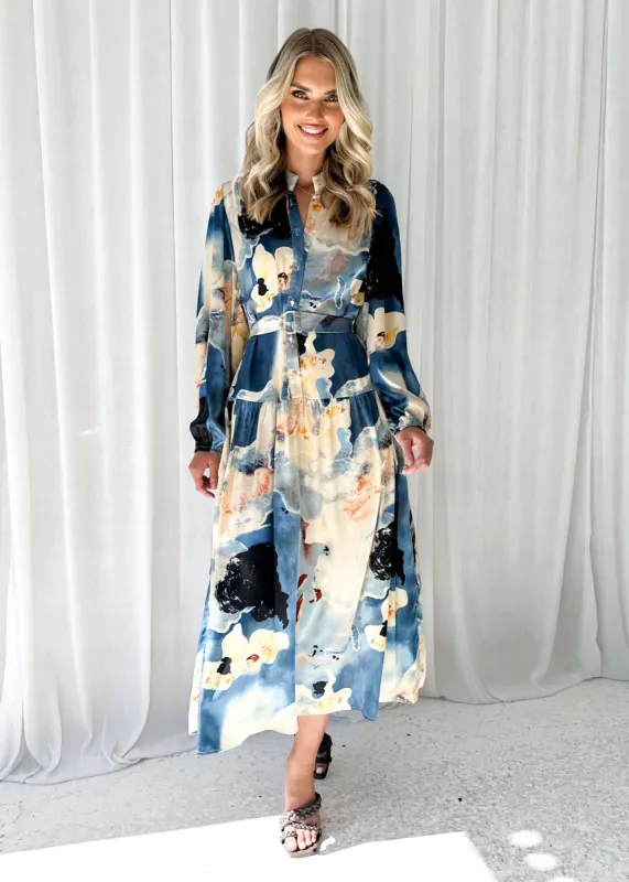 Sienna Midi Dress - Blue Marble sold by Gingham & Heels