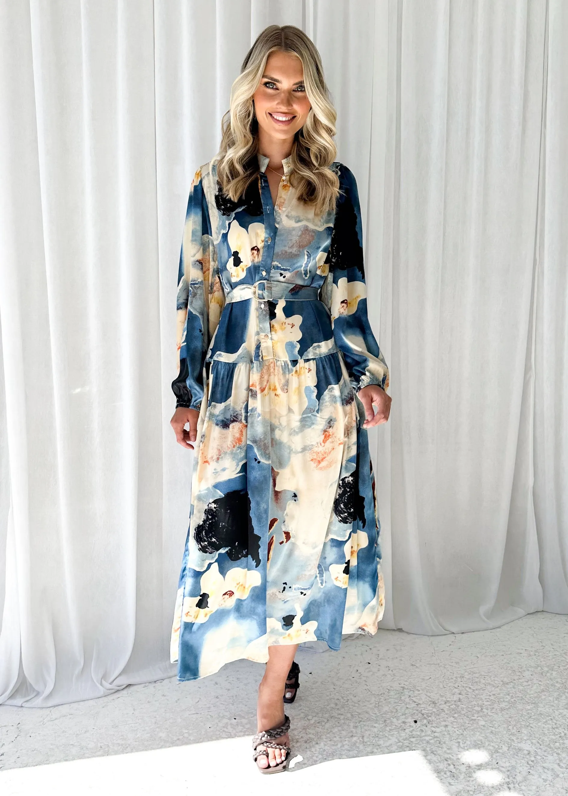Sienna Midi Dress - Blue Marble sold by Gingham & Heels