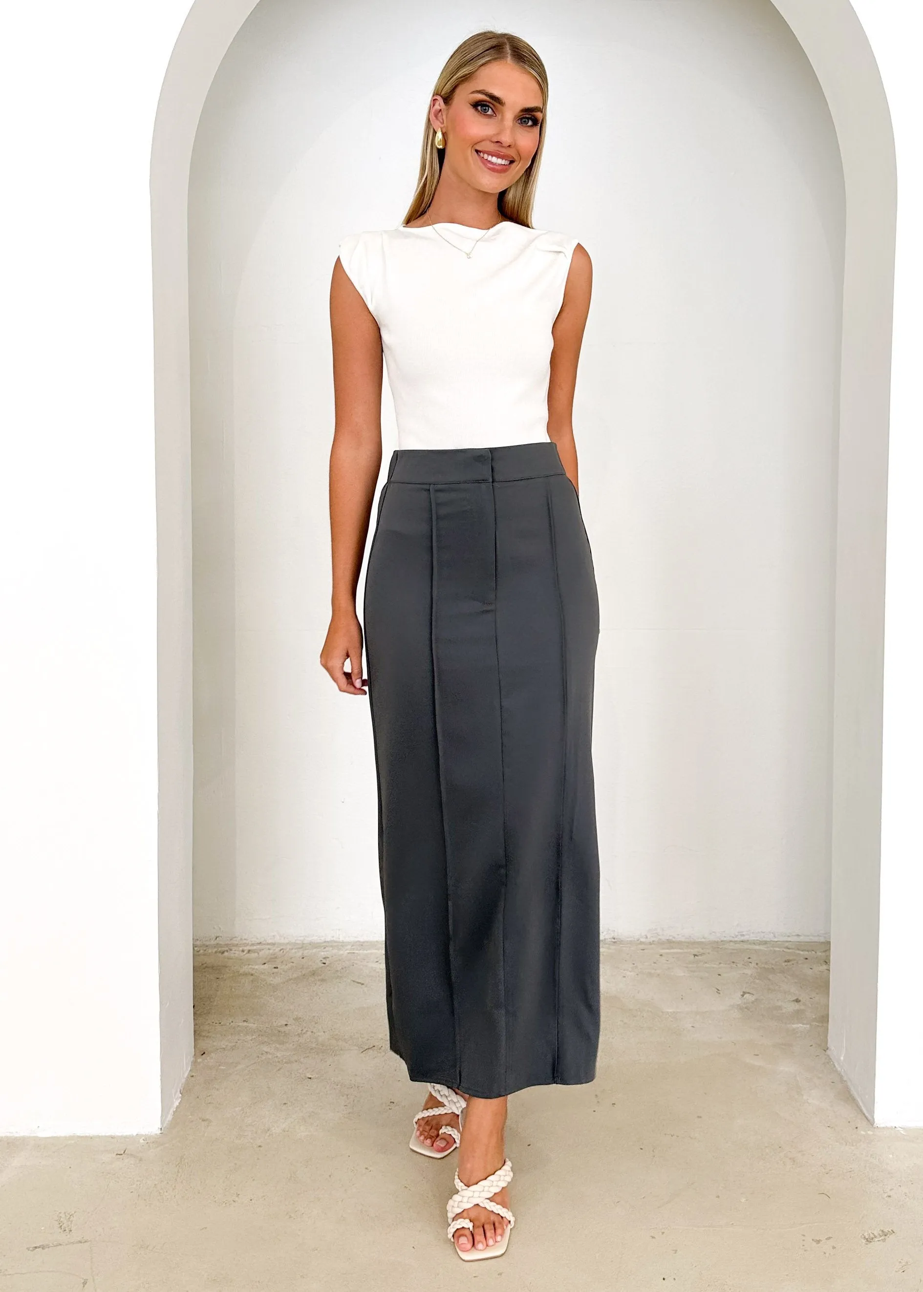 Corina Midi Skirt - Charcoal sold by Gingham & Heels product image thumbnail 4