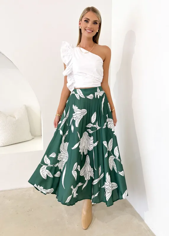 Lylia Midi Skirt - Emerald Lillies sold by Gingham & Heels