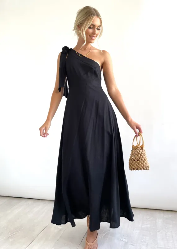 Nora One Shoulder Midi Dress - Black sold by Gingham & Heels