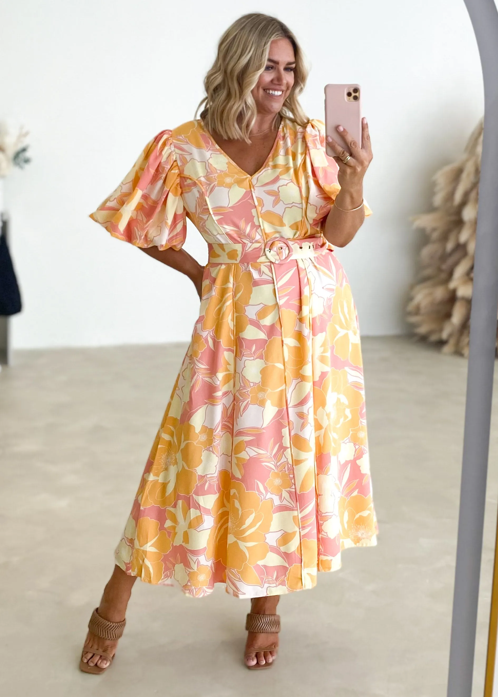 Andie Midi Dress - Peach Calypso sold by Gingham & Heels product image thumbnail 5