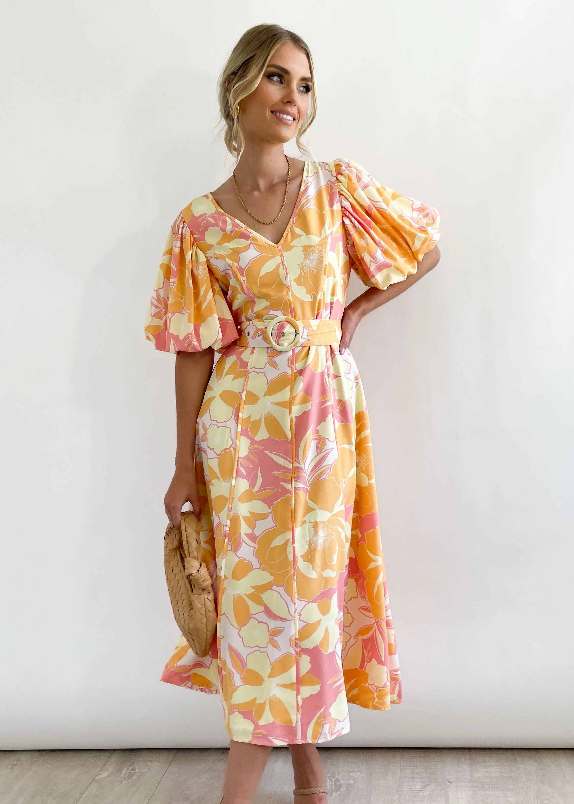 Andie Midi Dress - Peach Calypso sold by Gingham & Heels
