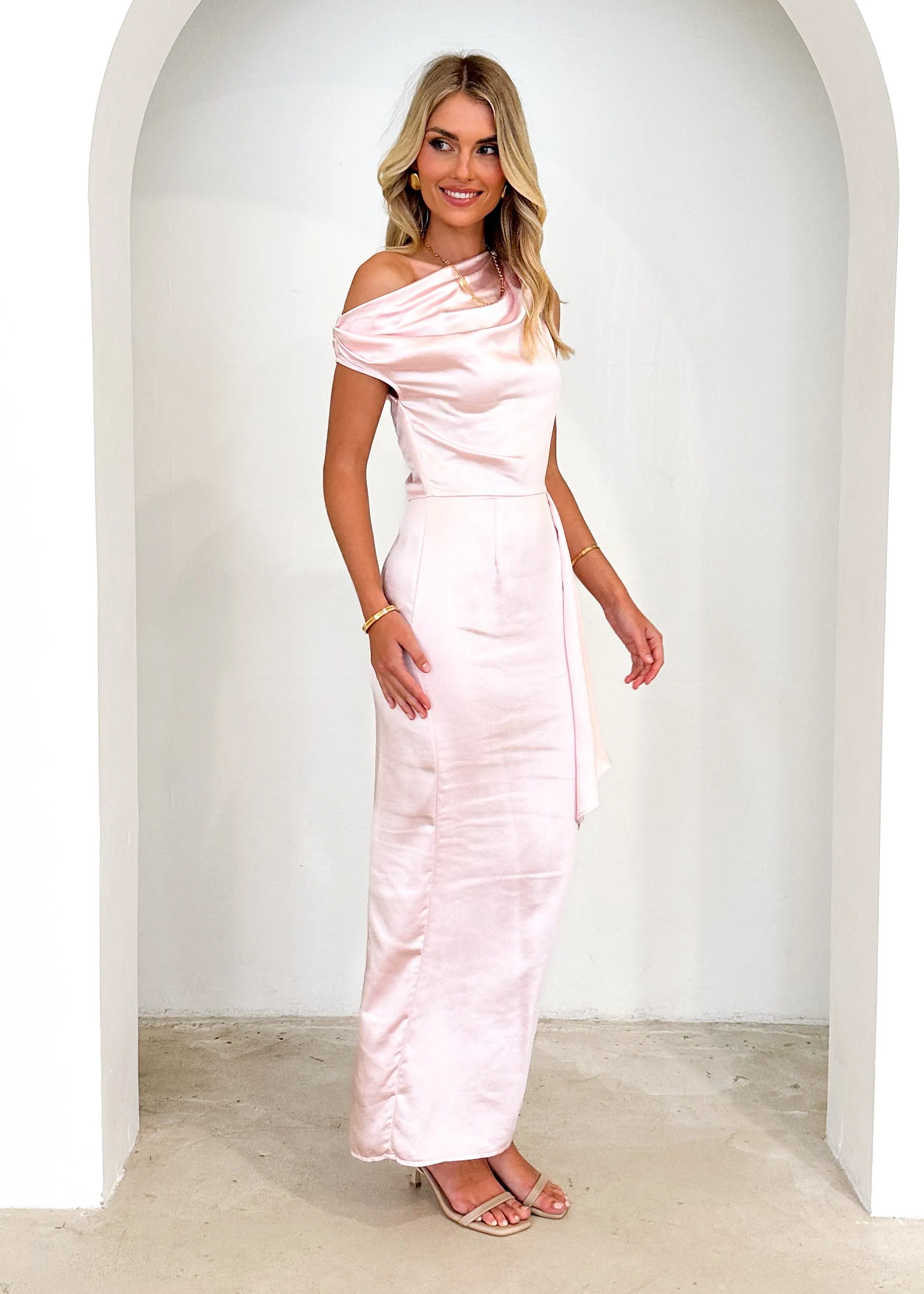 Lexrie One Shoulder Maxi Dress - Blush sold by Gingham & Heels product image thumbnail 4