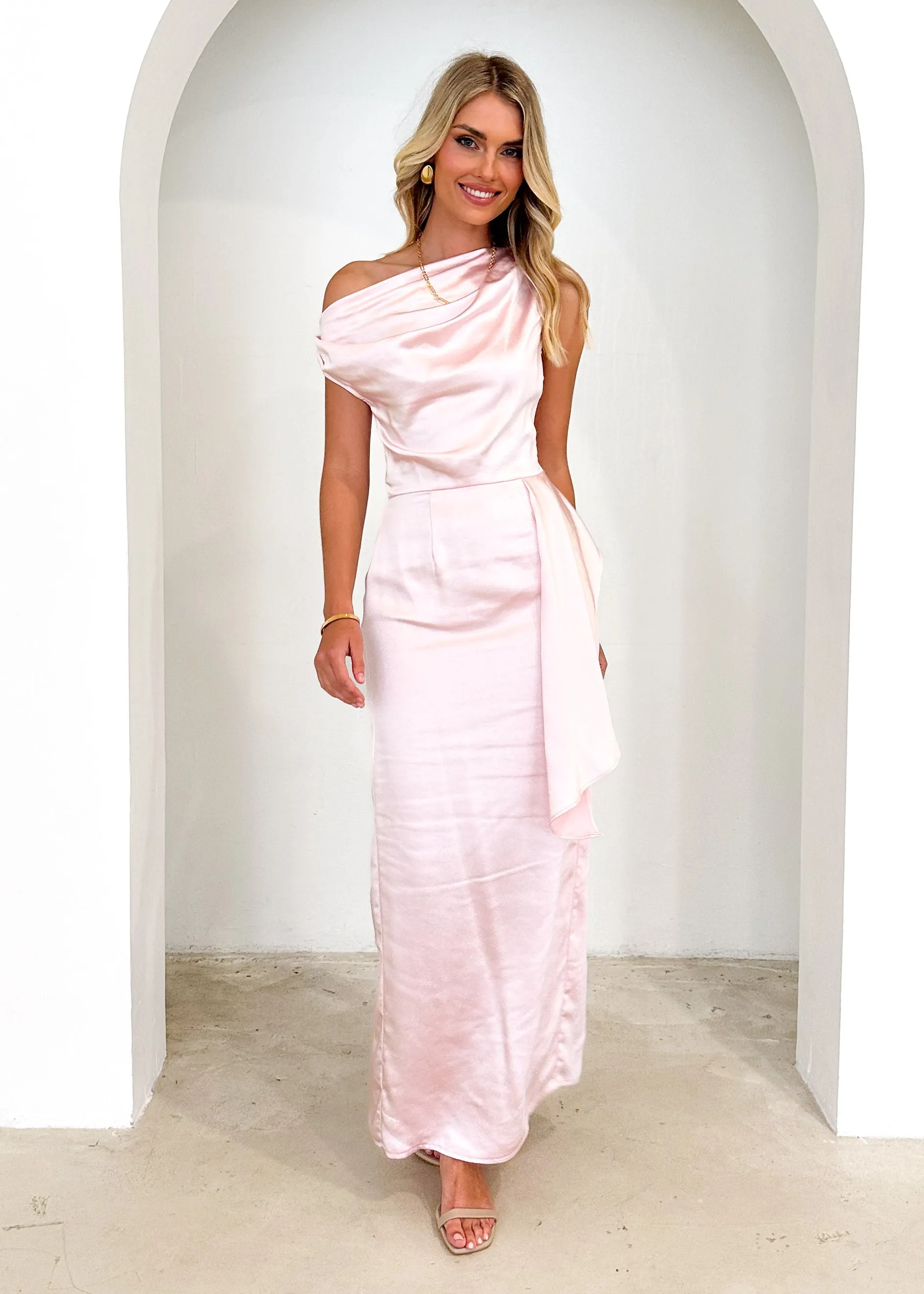 Lexrie One Shoulder Maxi Dress - Blush sold by Gingham & Heels product image thumbnail 2