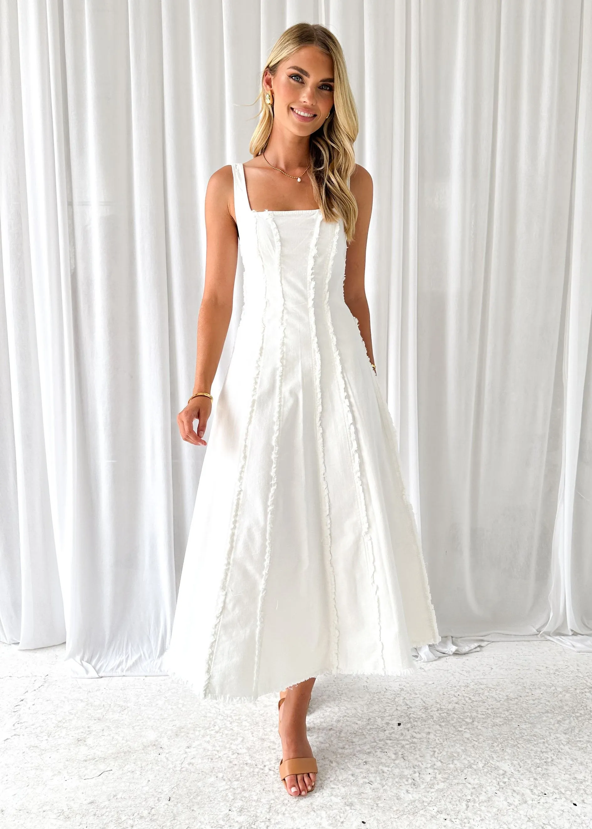 Neeva Stretch Denim Midi Dress - Off White sold by Gingham & Heels product image thumbnail 3