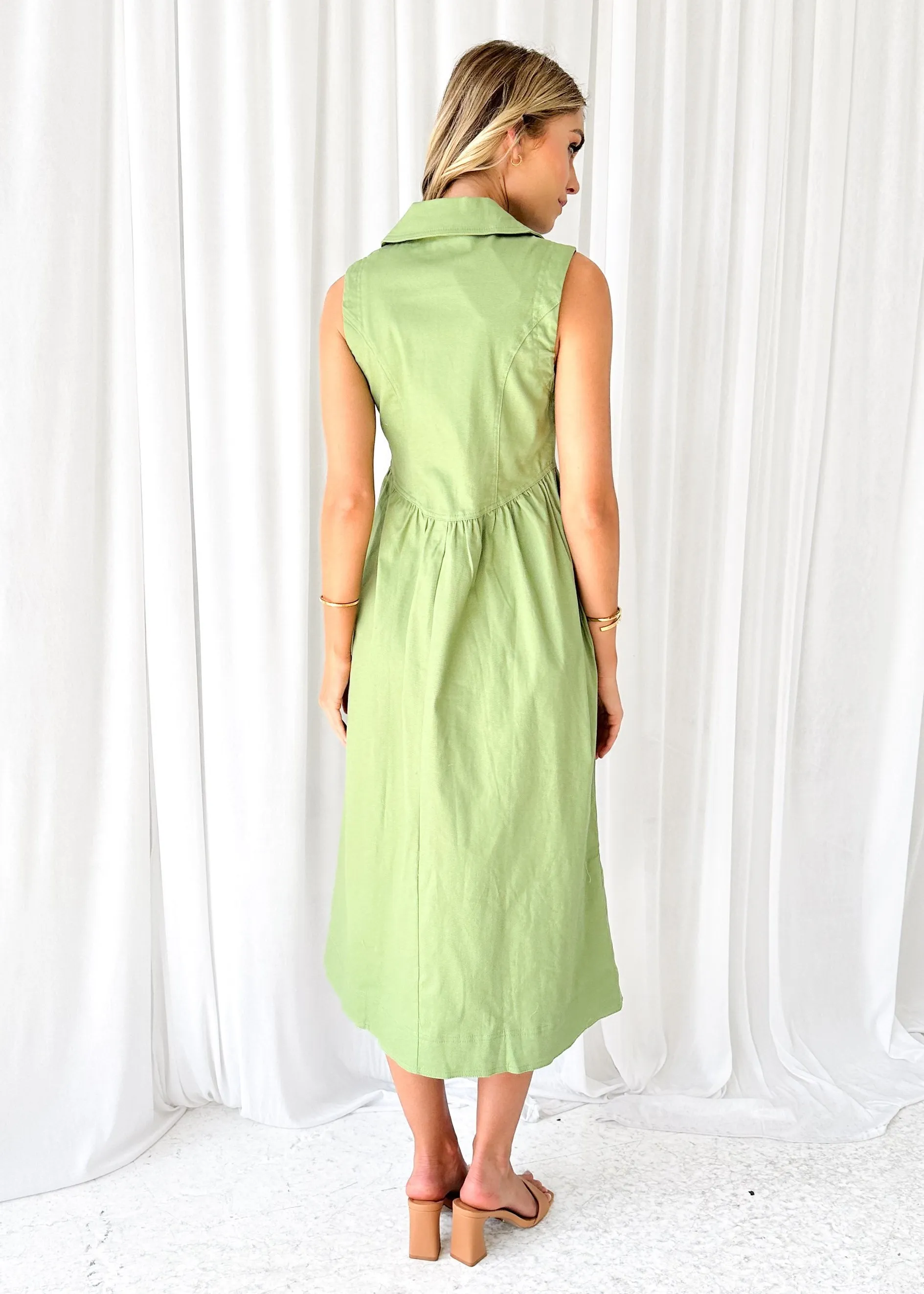 Furger Stretch Denim Midi Dress - Khaki sold by Gingham & Heels product image thumbnail 5